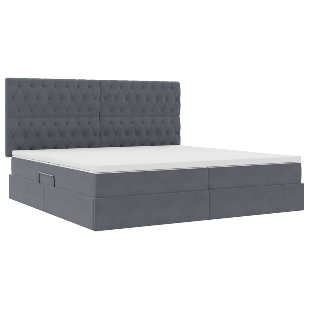 Letto con contenitore e LED Grigio scuro 200 x 200 cm Velluto