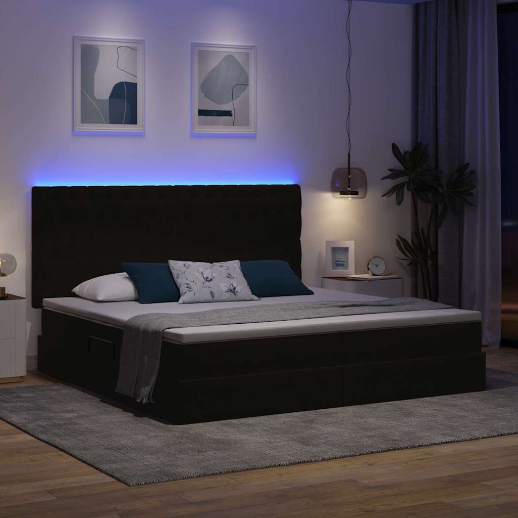 Letto con contenitore e LED Nero 200 x 200 cm Velluto