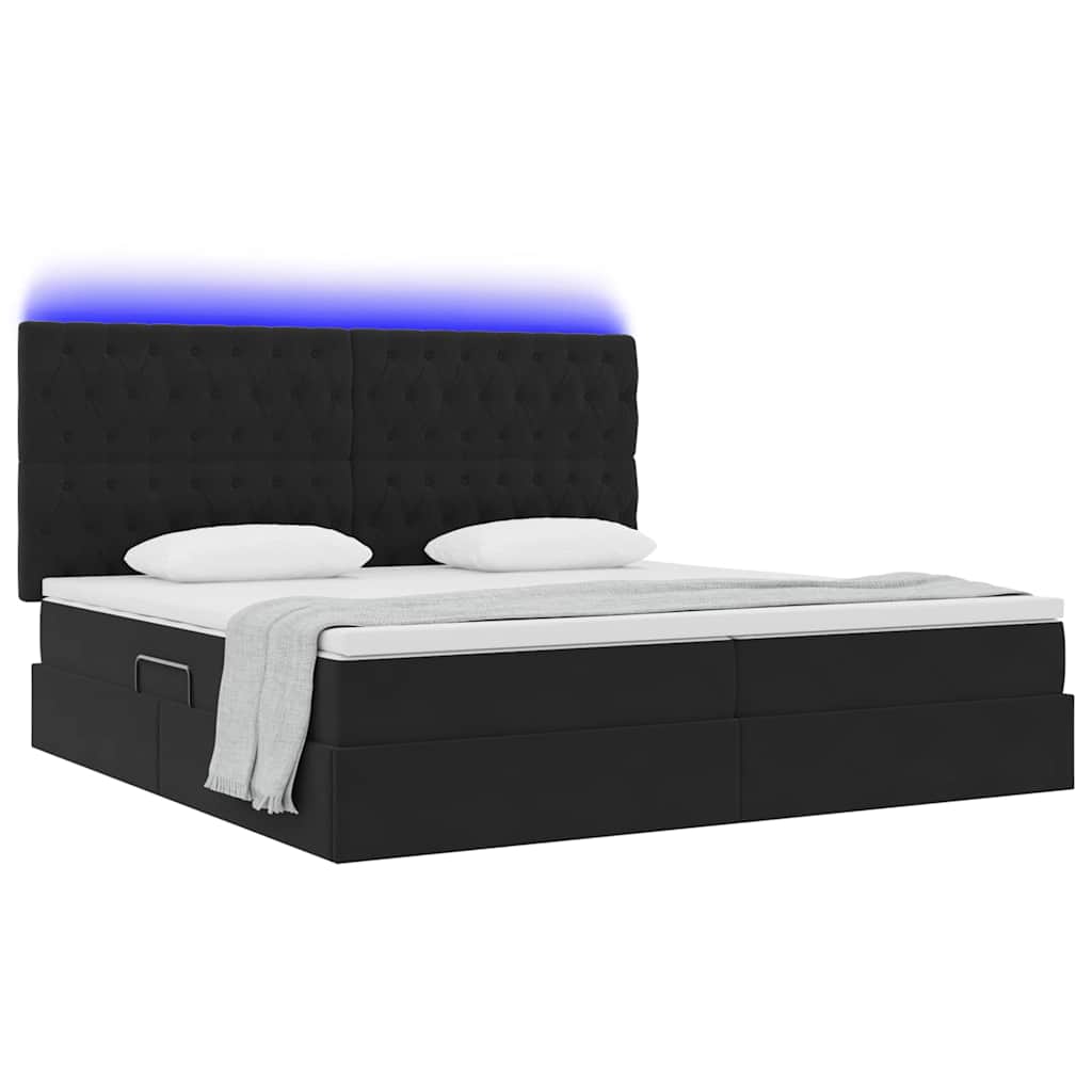 Letto con contenitore e LED Nero 200 x 200 cm Velluto