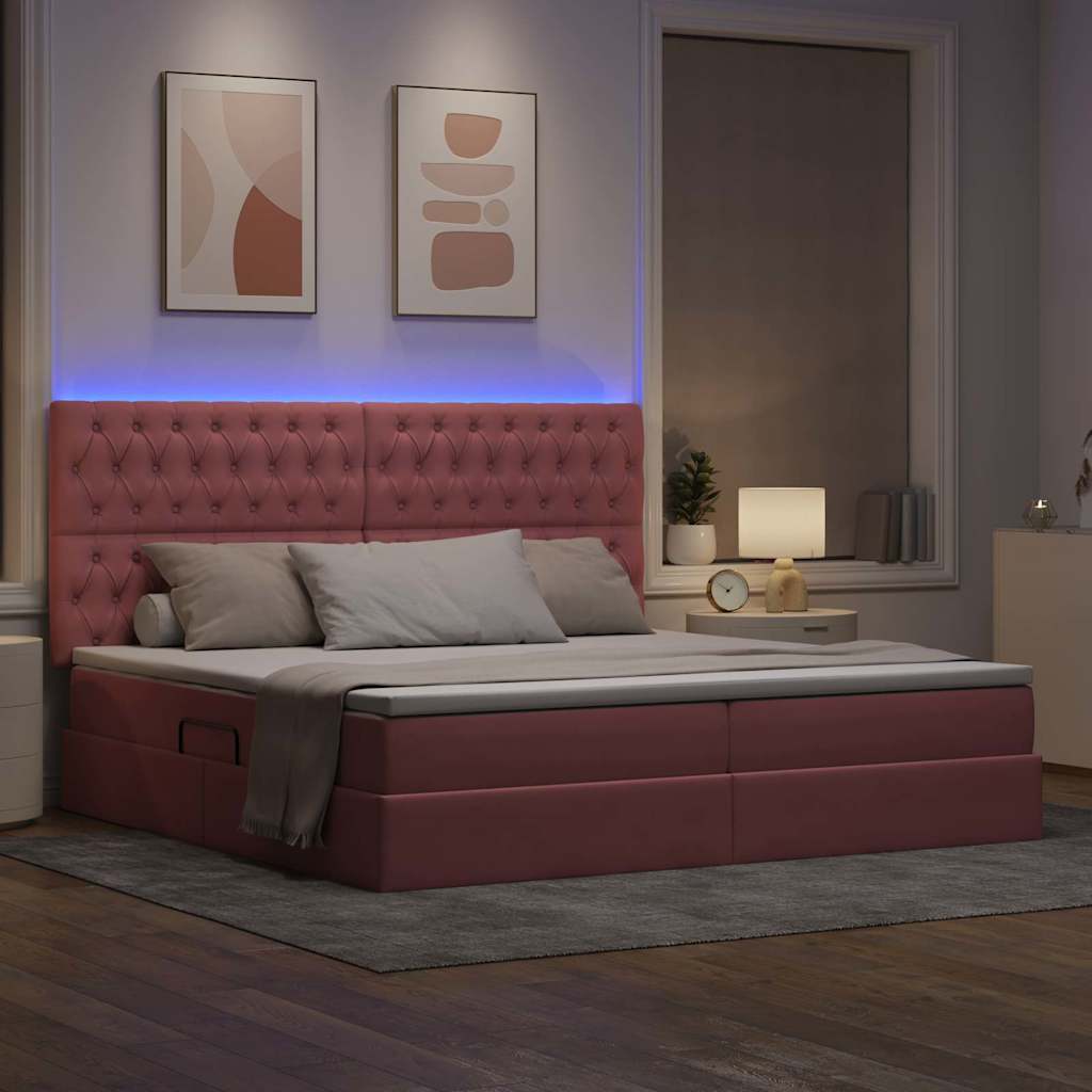 Letto con contenitore LED e materasso Rosa 200 x 200 cm Velluto | homemem39