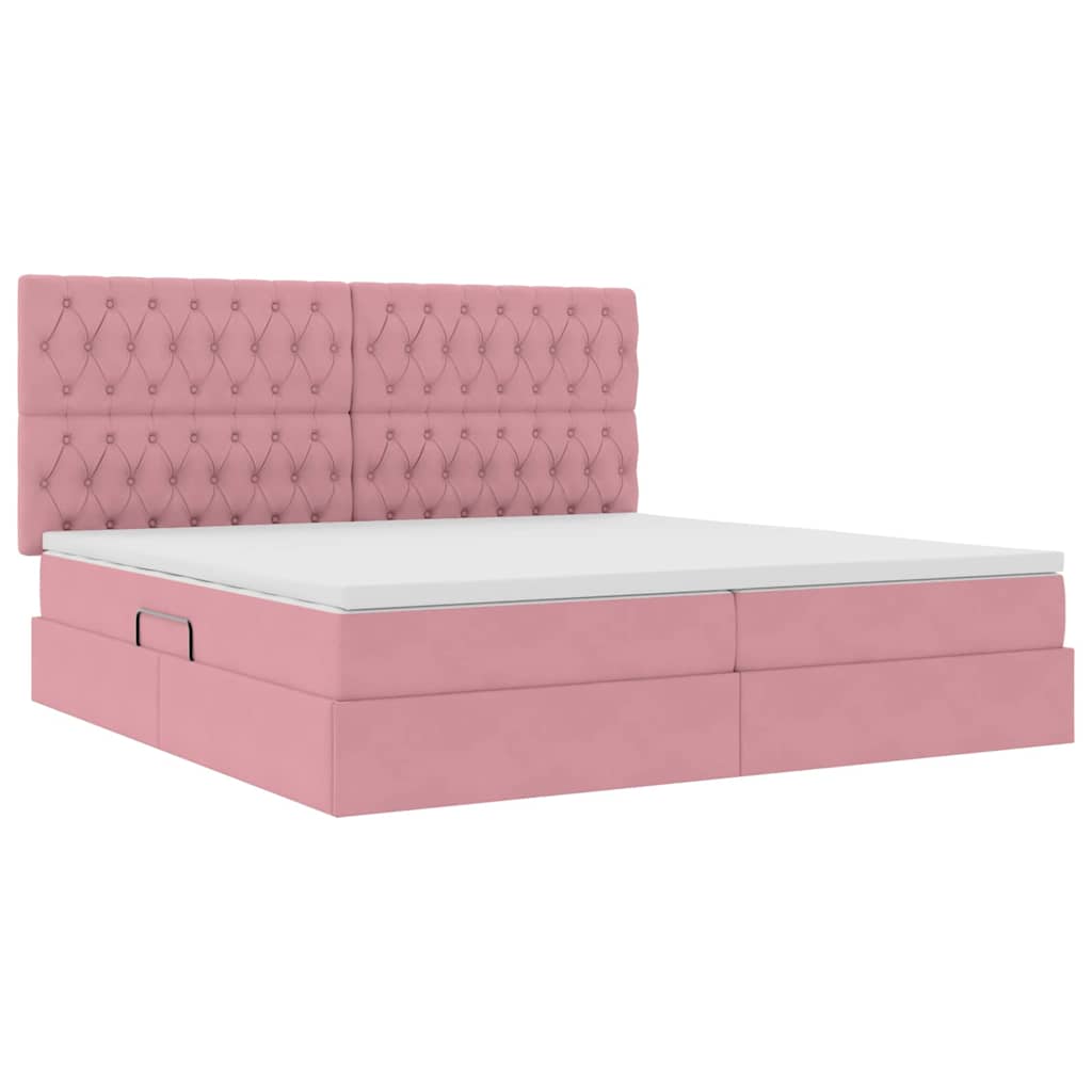 Letto con contenitore e LED Rosa 200 x 200 cm Velluto
