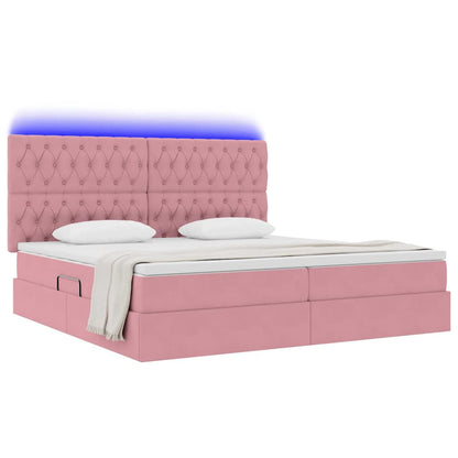 Letto con contenitore e LED Rosa 200 x 200 cm Velluto