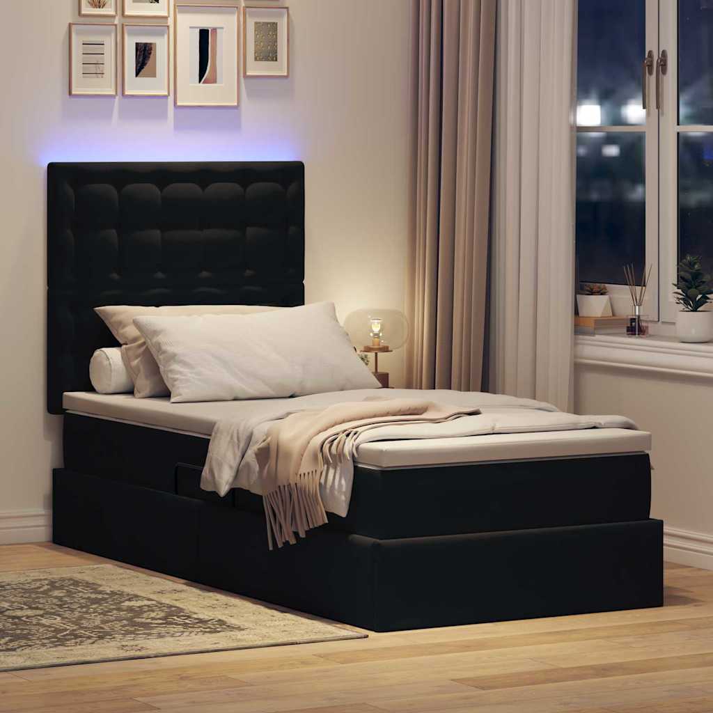 Letto con contenitore LED e materasso Nero 90 x 200 cm Velluto | homemem39