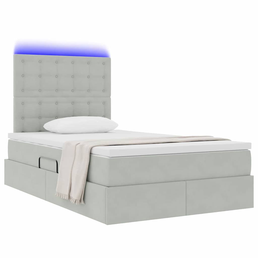 Letto con contenitore e LED Grigio chiaro 120 x 200 cm Velluto