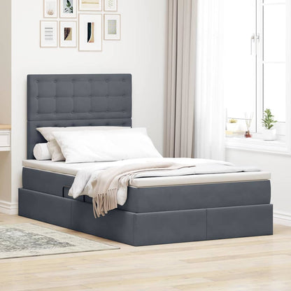 Letto con contenitore e LED Grigio scuro 120 x 200 cm Velluto