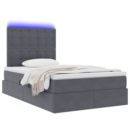 Letto con contenitore e LED Grigio scuro 120 x 200 cm Velluto