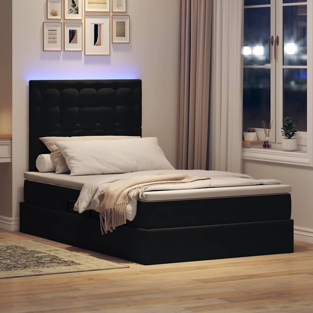 Letto con contenitore LED e materasso Nero 120 x 200 cm Velluto | homemem39