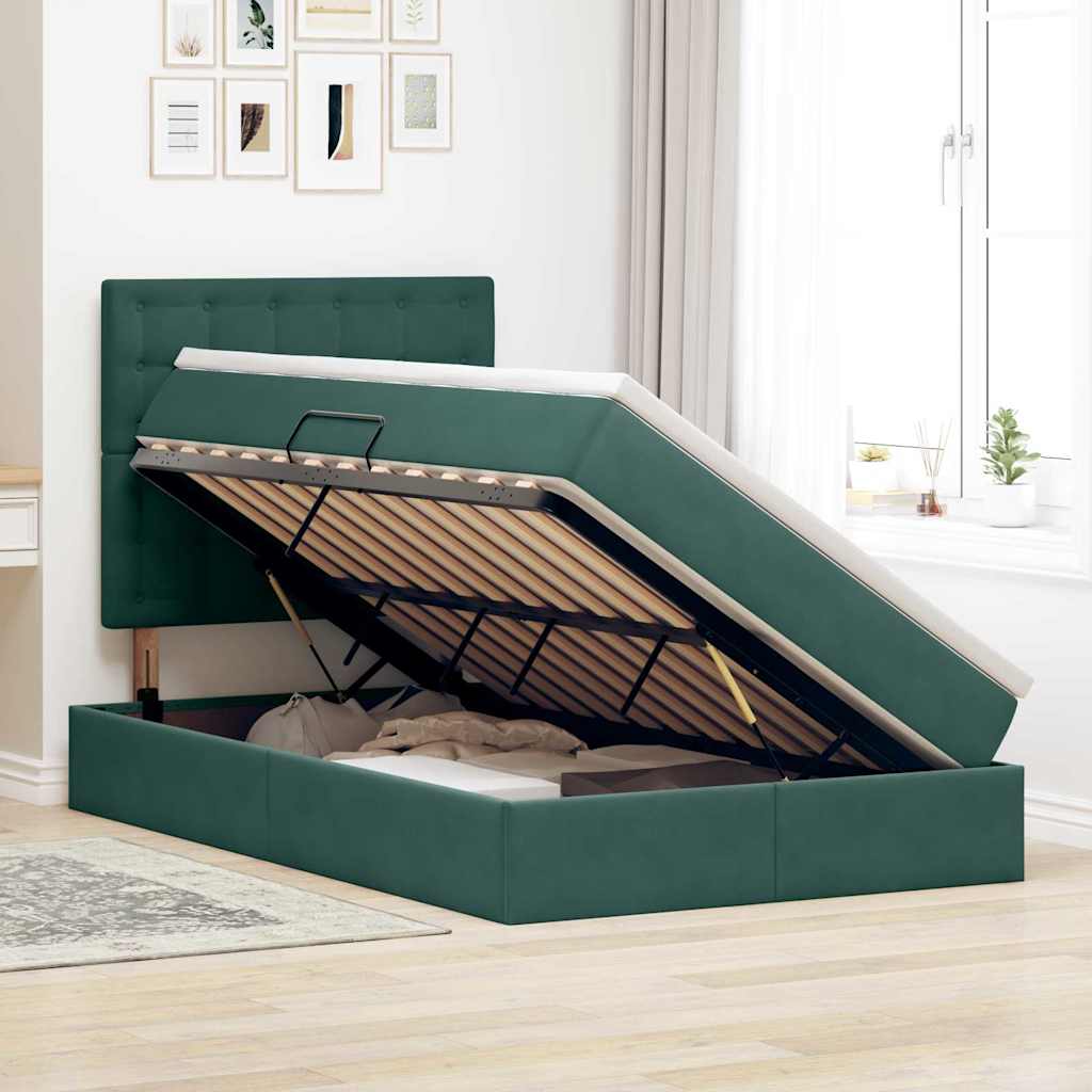 Letto con contenitore e LED Verde Scuro 120 x 200 cm Velluto