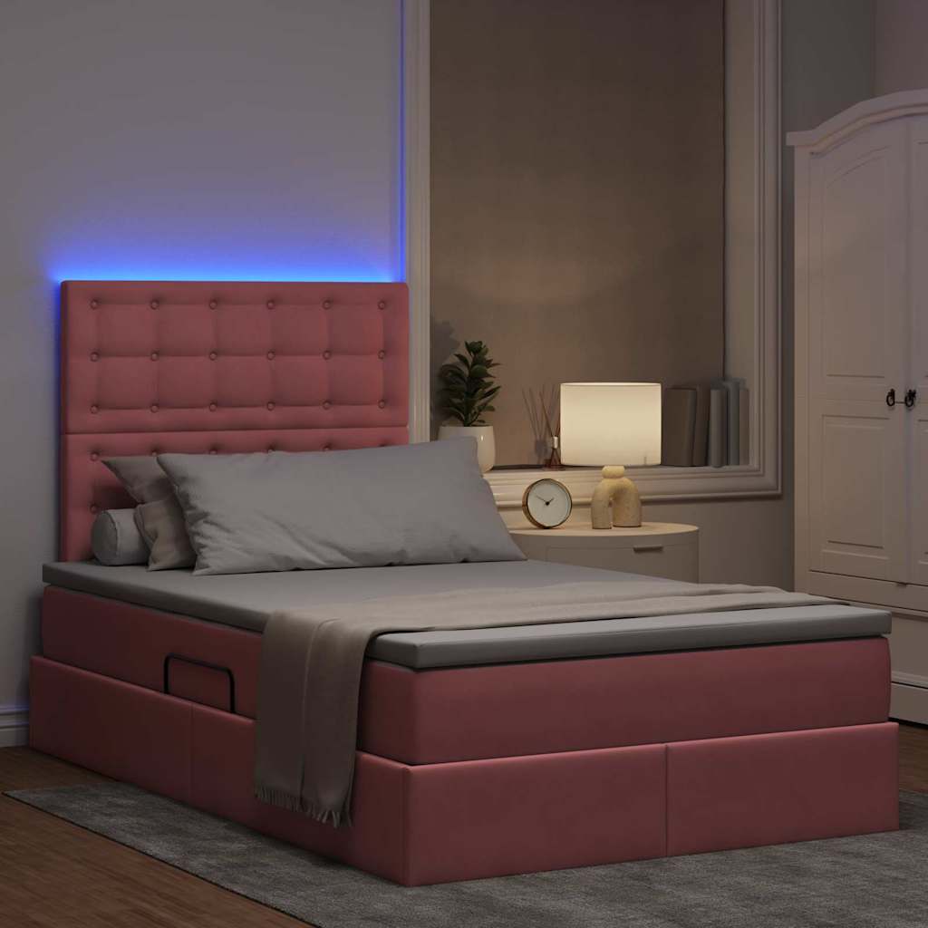 Letto con contenitore LED e materasso Rosa 120 x 200 cm Velluto | homemem39