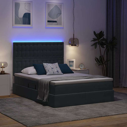 Letto con contenitore e LED Grigio scuro 140 x 190 cm Velluto