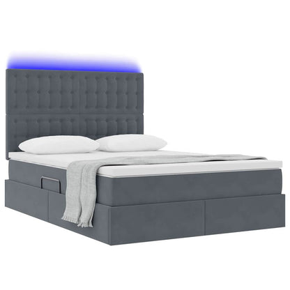 Letto con contenitore e LED Grigio scuro 140 x 190 cm Velluto