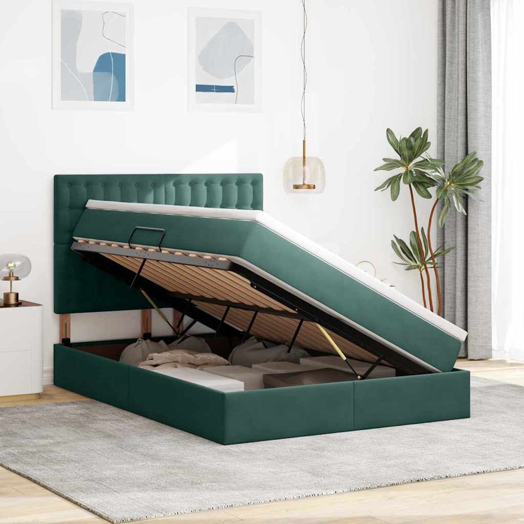 Letto con contenitore e LED Verde Scuro 140 x 190 cm Velluto