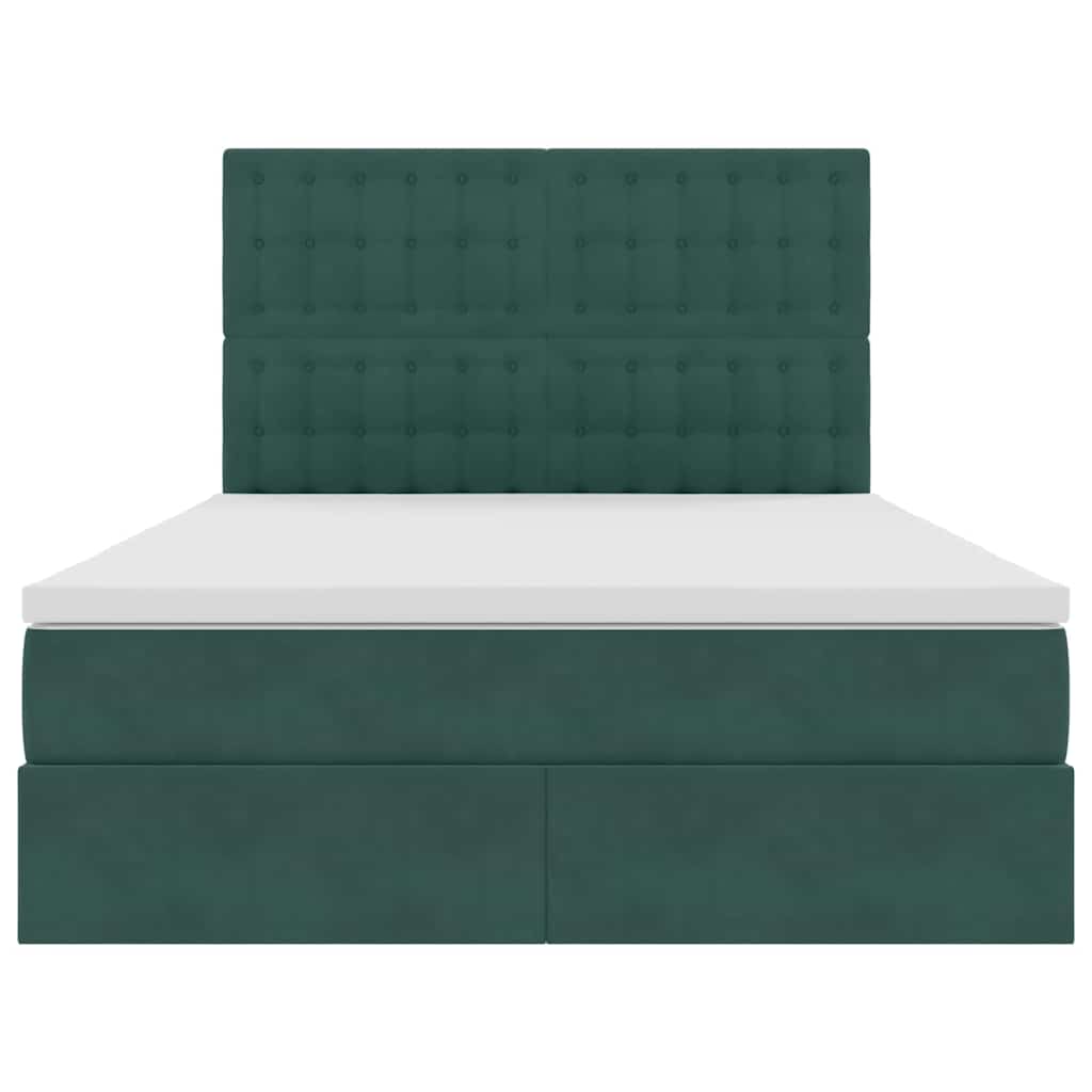 Letto con contenitore e LED Verde Scuro 140 x 190 cm Velluto