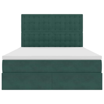 Letto con contenitore e LED Verde Scuro 140 x 190 cm Velluto