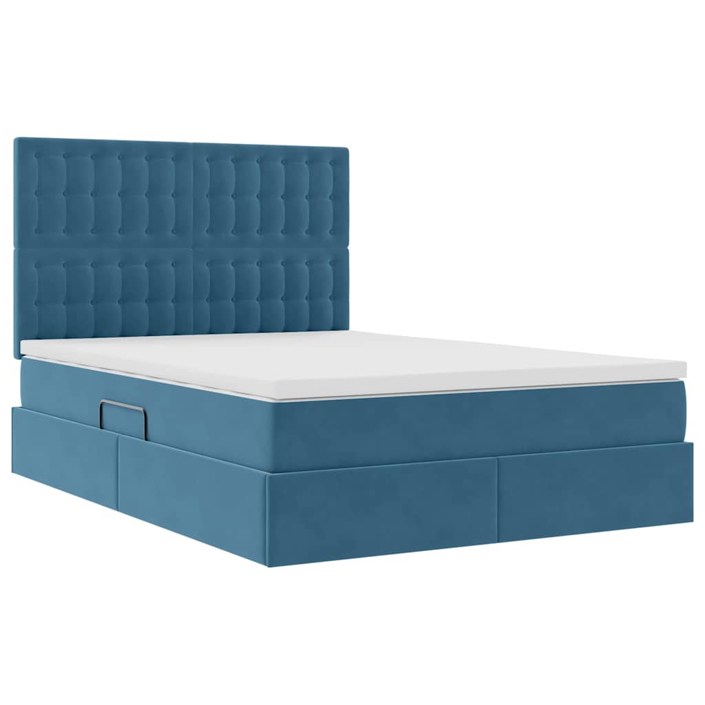 Letto con contenitore LED e materasso Blu Scuro 140 x 190 cm