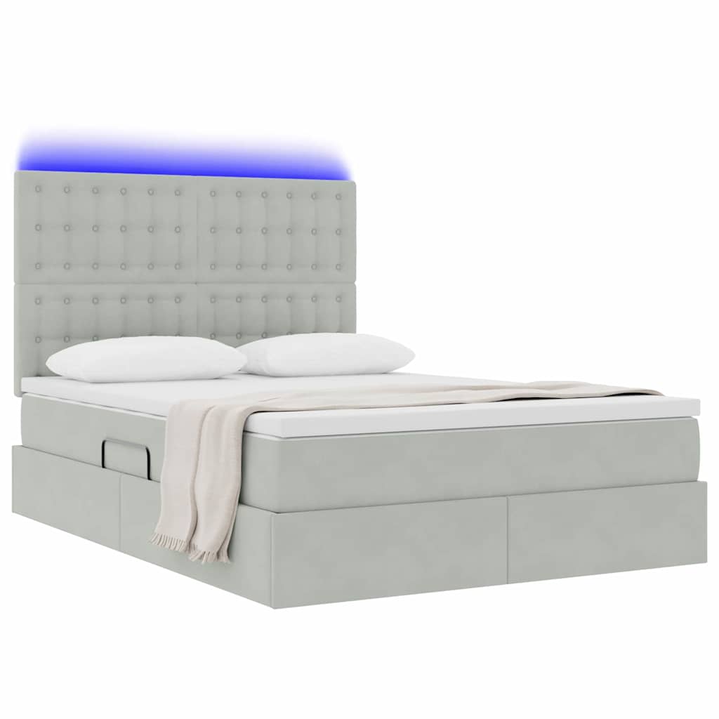 Letto con contenitore e LED Grigio chiaro 140 x 200 cm Velluto