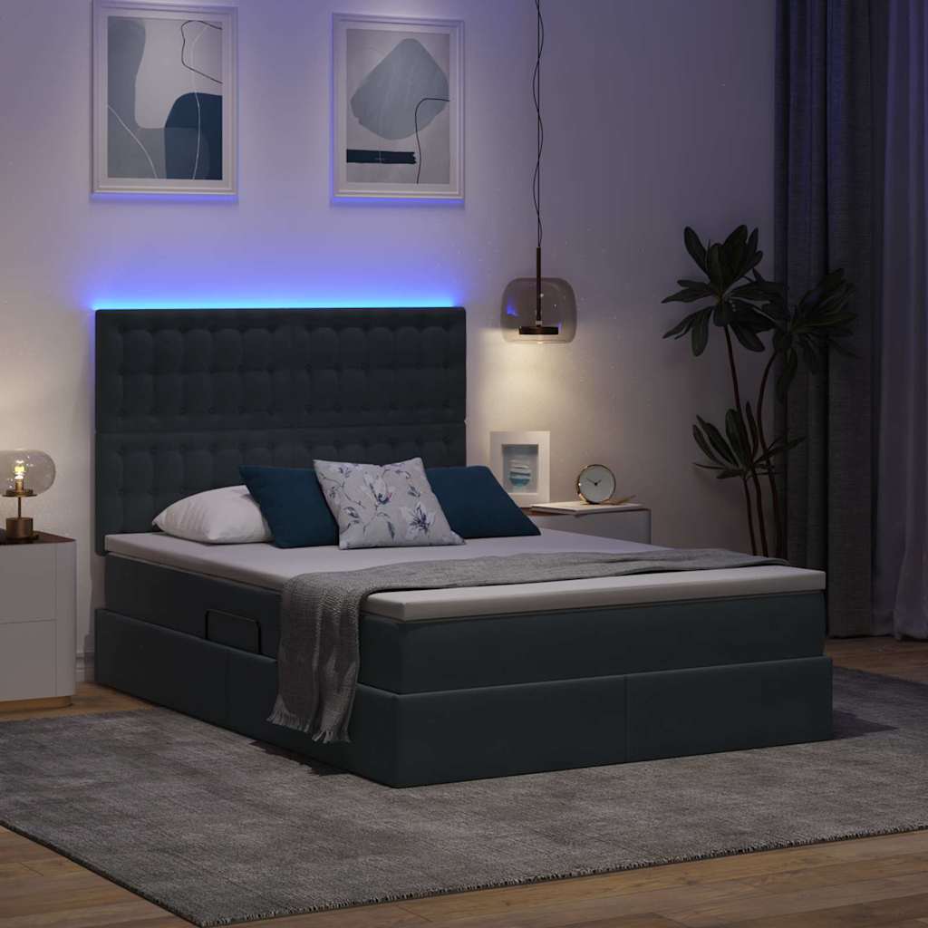 Letto con contenitore e LED Grigio scuro 140 x 200 cm Velluto