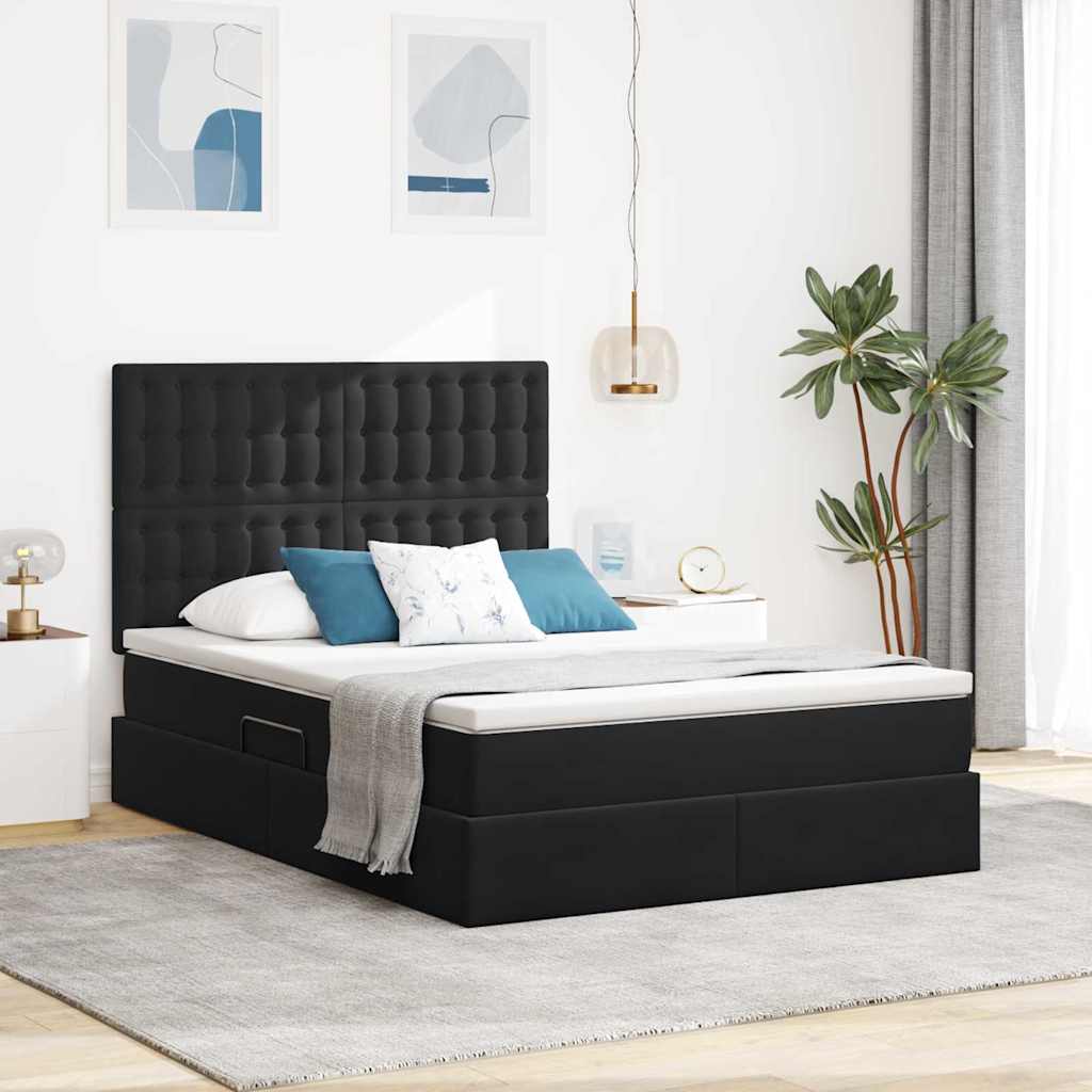 Letto con contenitore e LED Nero 140 x 200 cm Velluto
