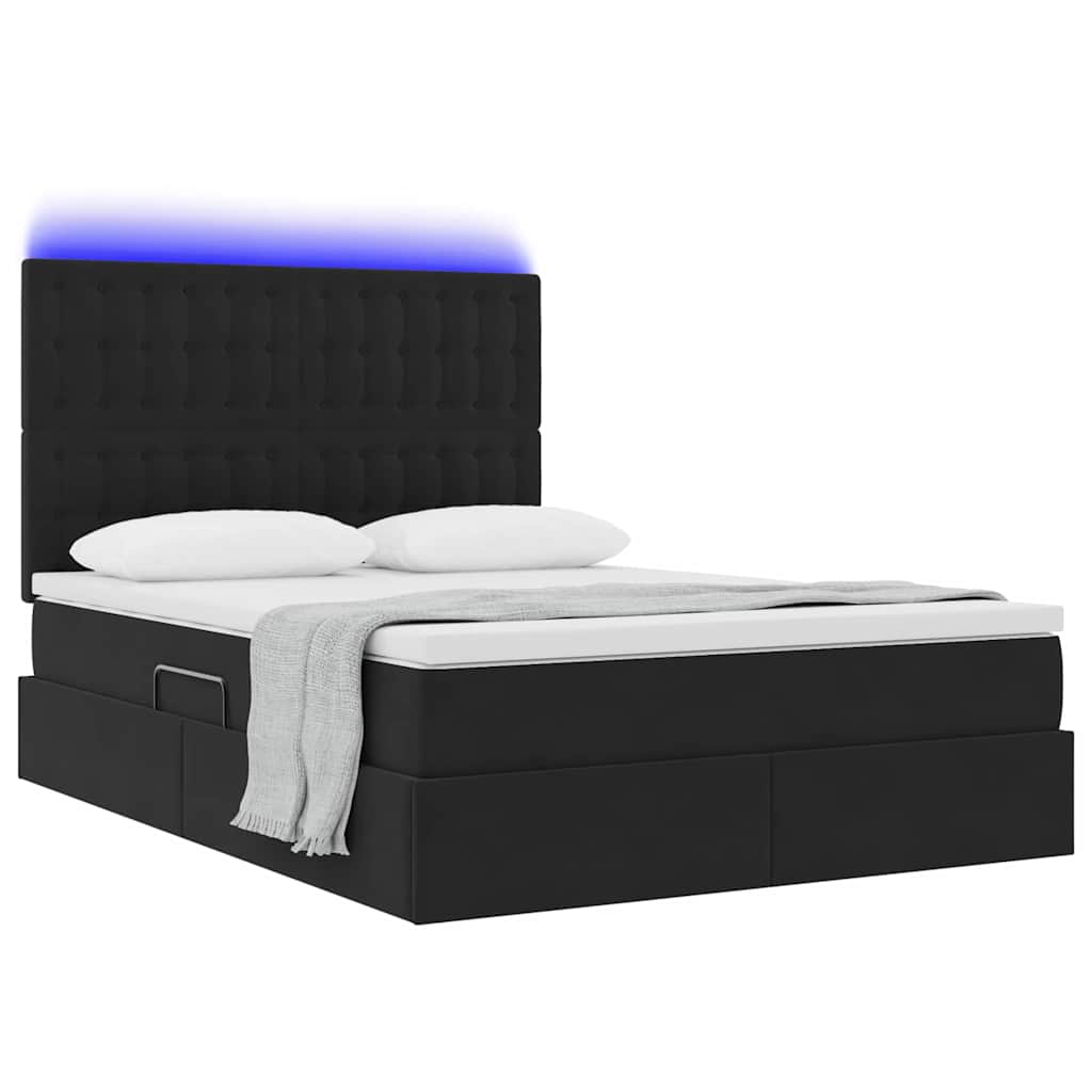 Letto con contenitore e LED Nero 140 x 200 cm Velluto