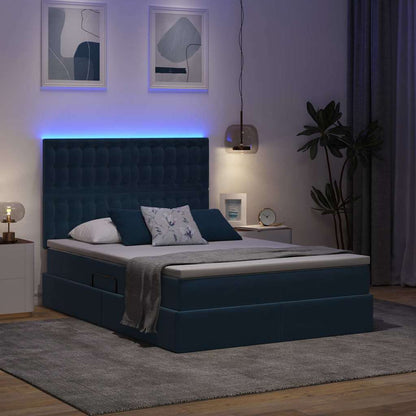 Letto con contenitore e LED Blu Scuro 140 x 200 cm Velluto