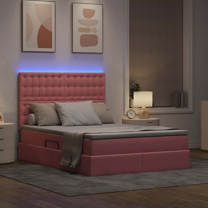 Letto con contenitore e LED Rosa 140 x 200 cm Velluto