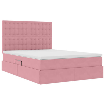 Letto con contenitore e LED Rosa 140 x 200 cm Velluto