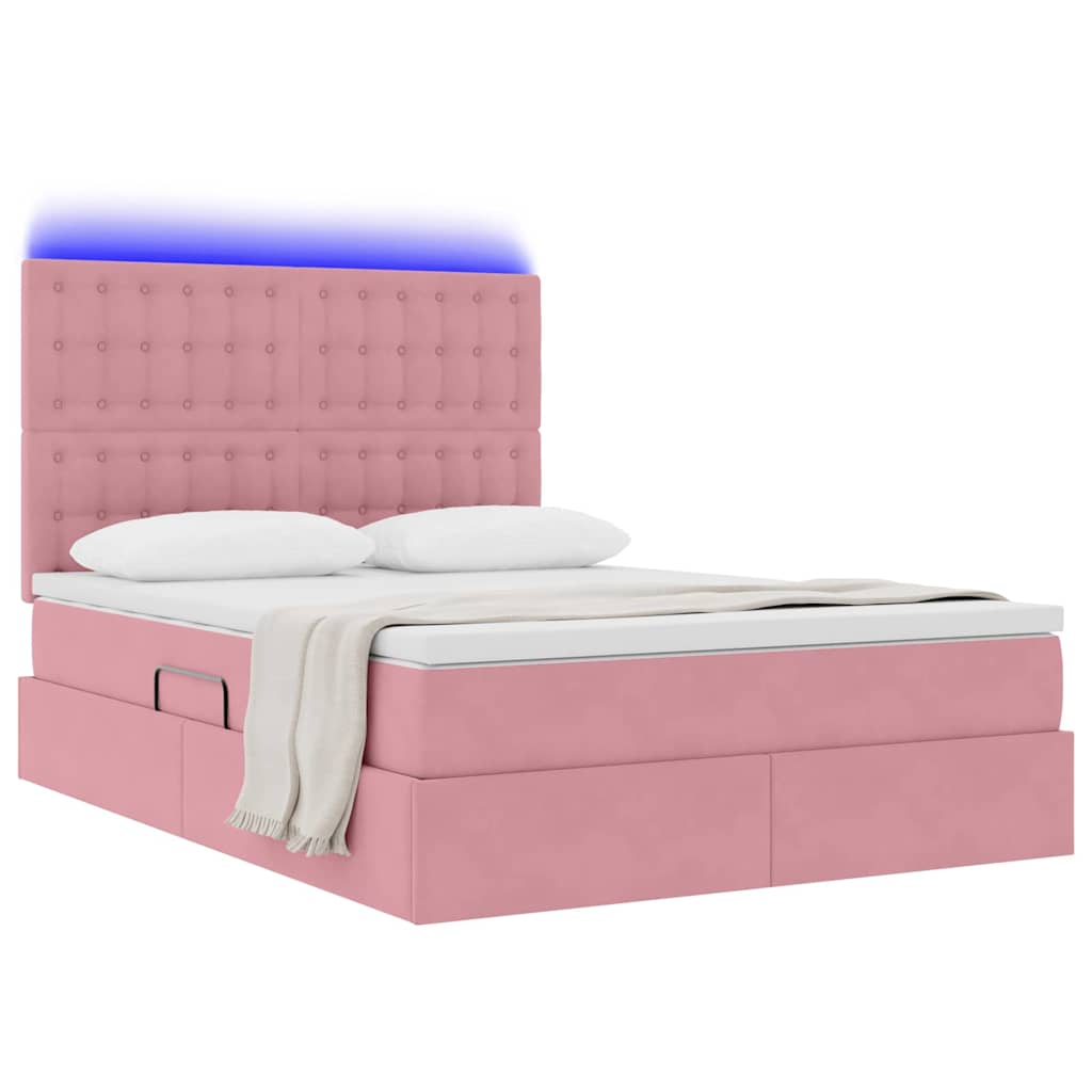 Letto con contenitore e LED Rosa 140 x 200 cm Velluto