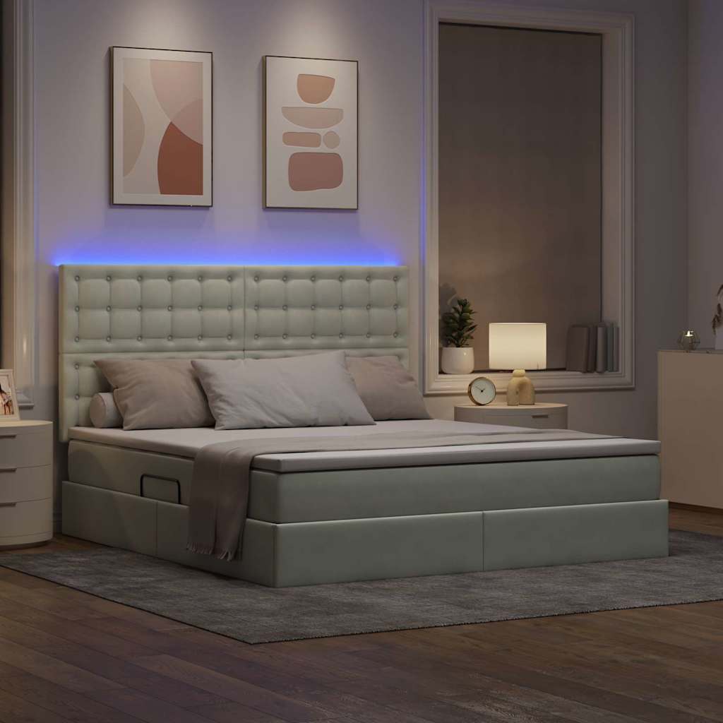 Letto con contenitore e LED Grigio chiaro 180 x 200 cm Velluto