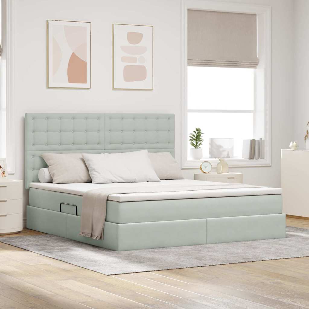 Letto con contenitore e LED Grigio chiaro 180 x 200 cm Velluto