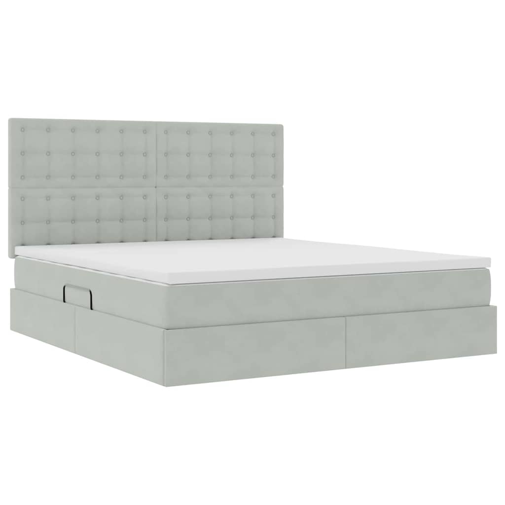 Letto con contenitore e LED Grigio chiaro 180 x 200 cm Velluto