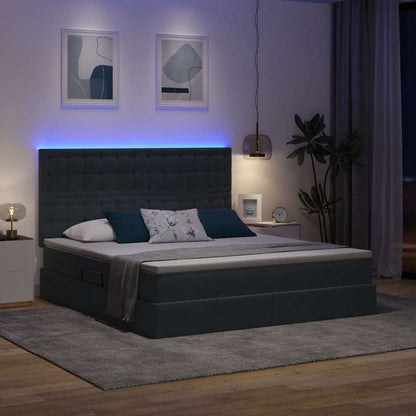 Letto con contenitore e LED Grigio scuro 180 x 200 cm Velluto