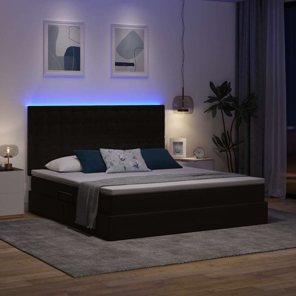 Letto con contenitore e LED Nero 180 x 200 cm Velluto