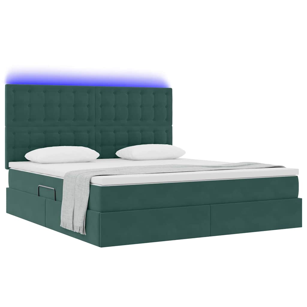 Letto con contenitore e LED Verde Scuro 180 x 200 cm Velluto