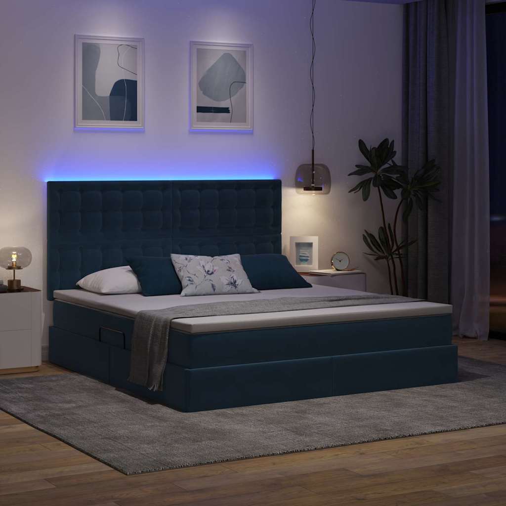 Letto con contenitore e LED Blu Scuro 180 x 200 cm Velluto