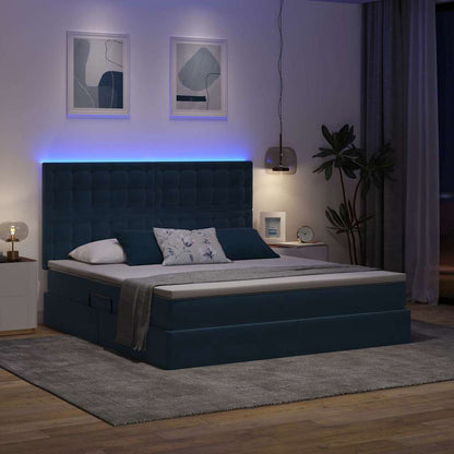 Letto con contenitore e LED Blu Scuro 180 x 200 cm Velluto