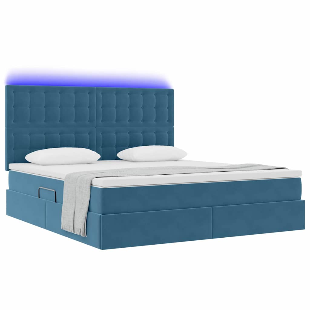 Letto con contenitore e LED Blu Scuro 180 x 200 cm Velluto