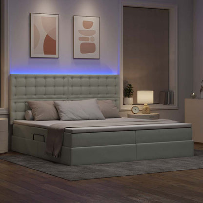Letto con contenitore e LED Grigio chiaro 200 x 200 cm Velluto