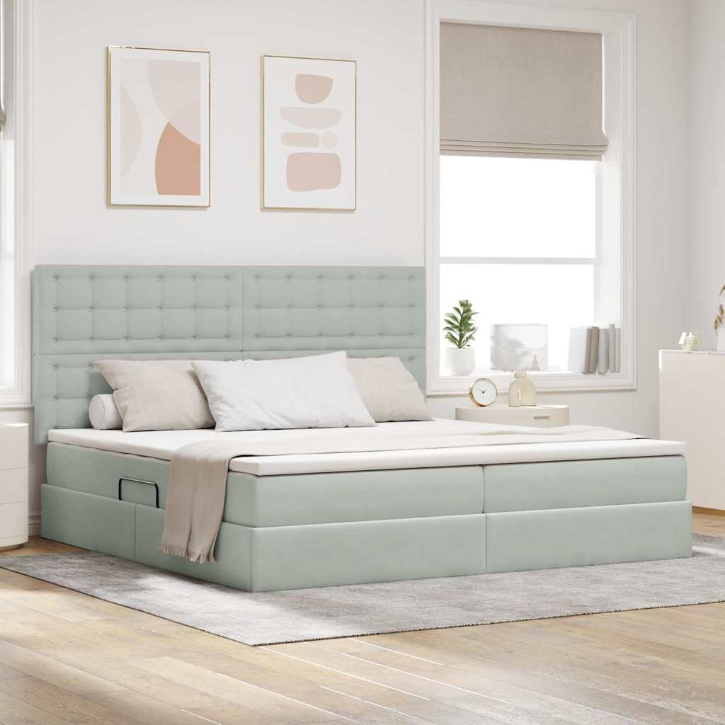 Letto con contenitore e LED Grigio chiaro 200 x 200 cm Velluto