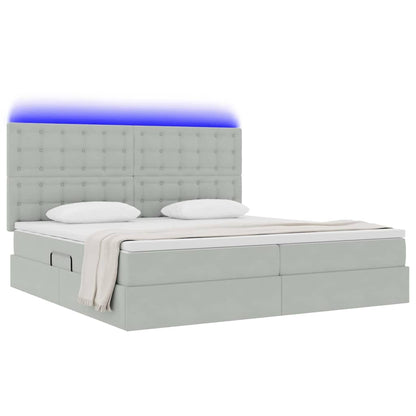 Letto con contenitore e LED Grigio chiaro 200 x 200 cm Velluto