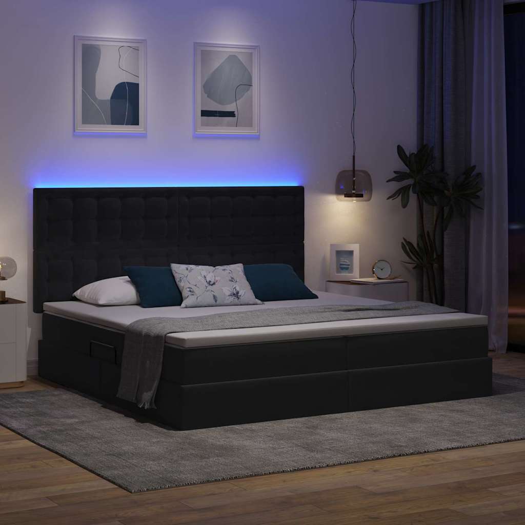 Letto con contenitore e LED Grigio scuro 200 x 200 cm Velluto