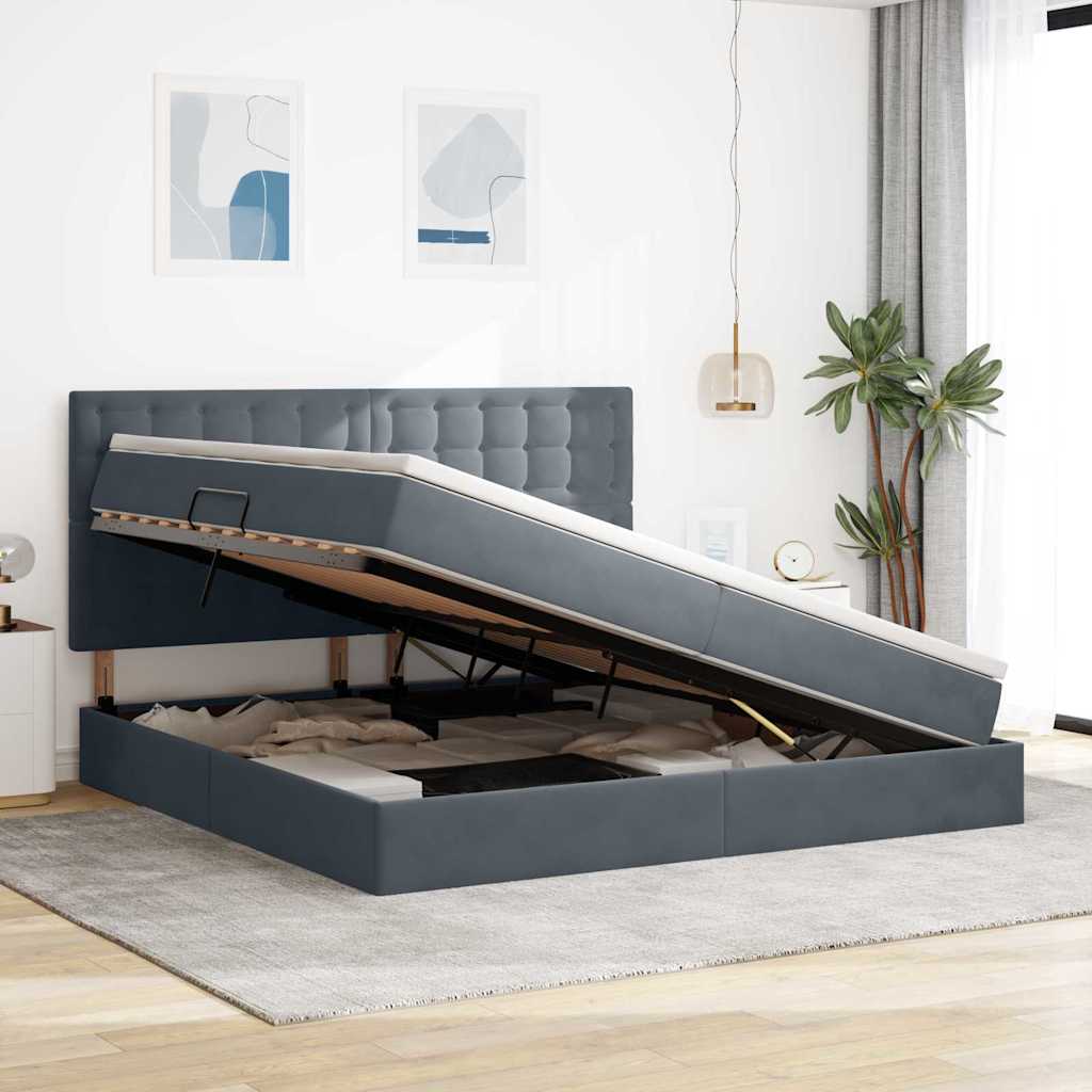 Letto con contenitore LED e materasso Grigio Scuro 200 x 200 cm | homemem39