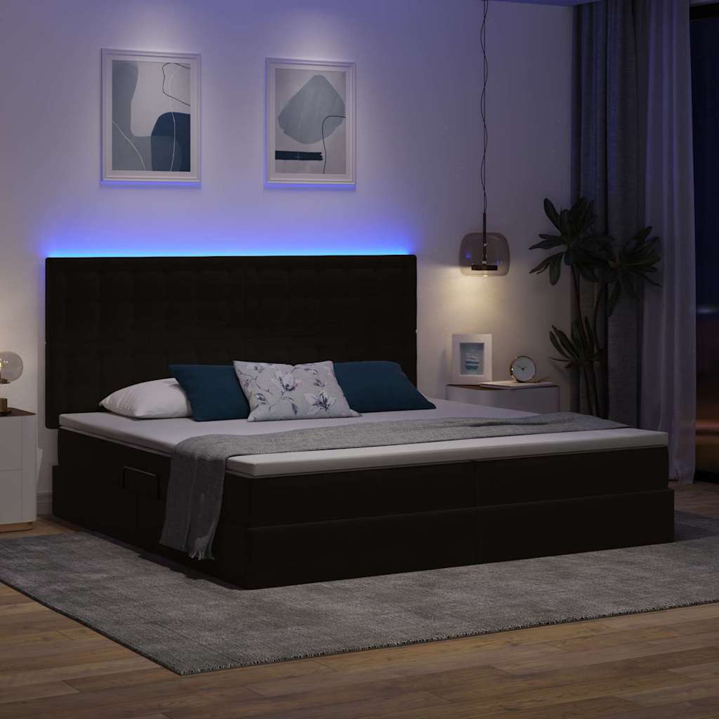 Letto con contenitore LED e materasso Nero 200 x 200 cm Velluto | homemem39