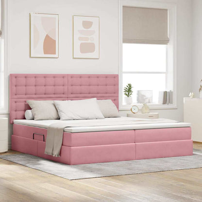 Letto con contenitore e LED Rosa 200 x 200 cm Velluto
