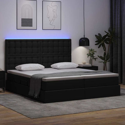 Letto con contenitore e LED Nero 180 x 200 cm Pelle sintetica