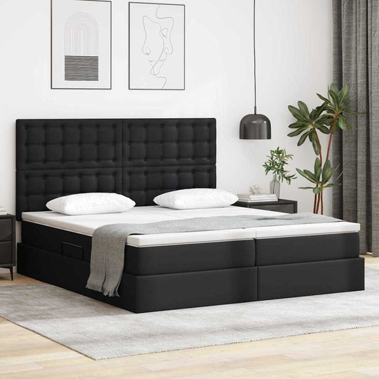Letto con contenitore e LED Nero 180 x 200 cm Pelle sintetica