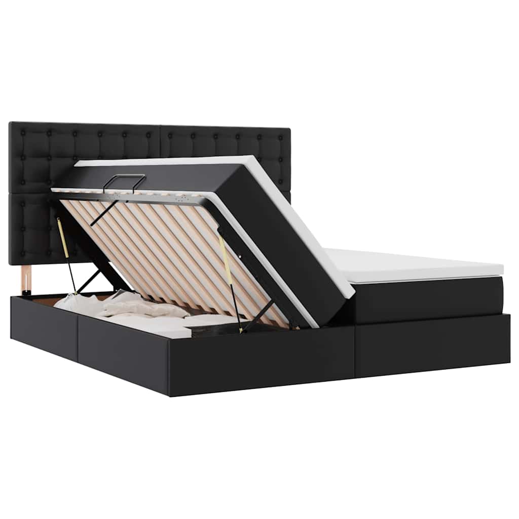 Letto con contenitore e LED Nero 180 x 200 cm Pelle sintetica