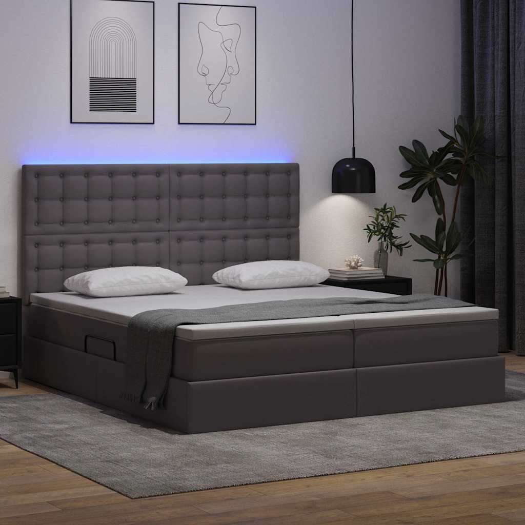 Letto con contenitore e LED Grigio 180 x 200 cm Pelle sintetica