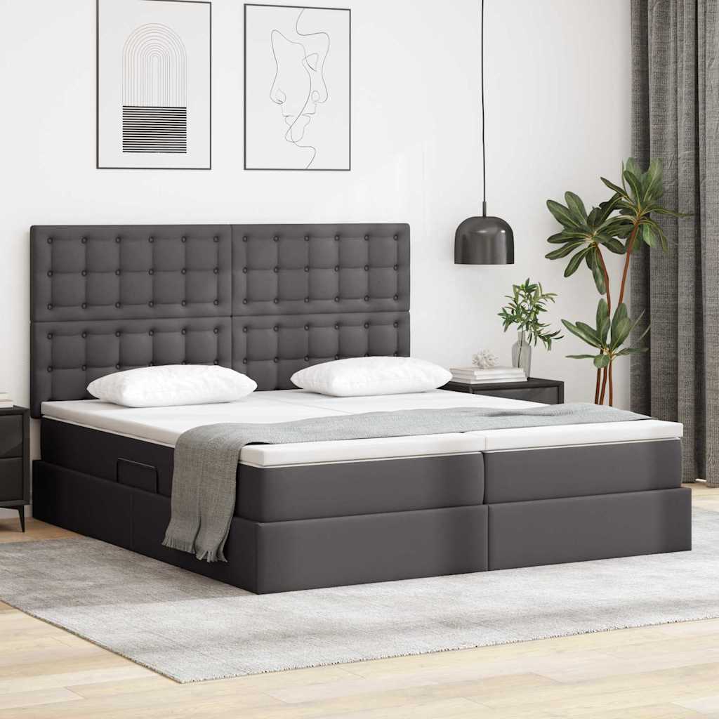 Letto con contenitore e LED Grigio 180 x 200 cm Pelle sintetica