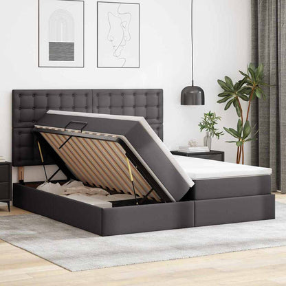 Letto con contenitore e LED Grigio 180 x 200 cm Pelle sintetica
