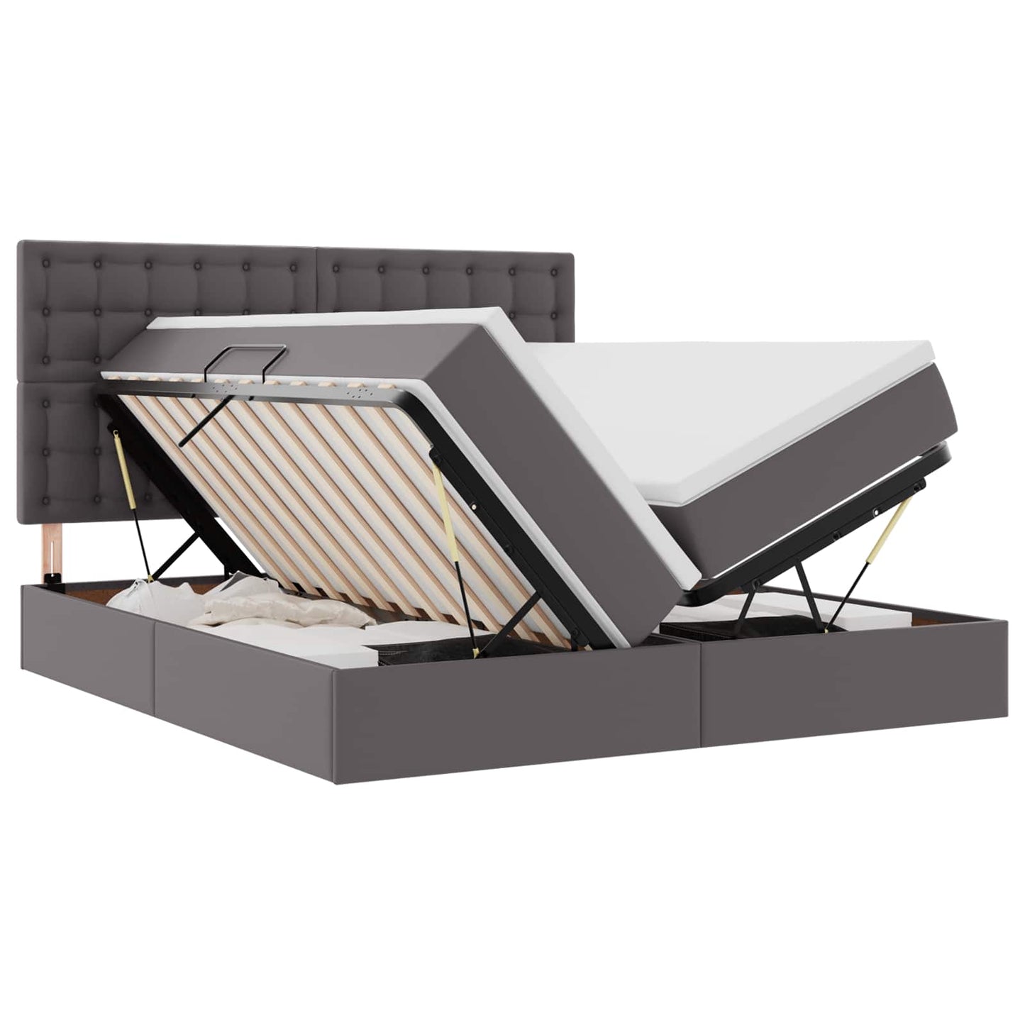 Letto con contenitore e LED Grigio 180 x 200 cm Pelle sintetica